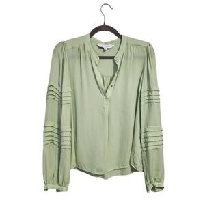 INTERMIX 100% Silk pleated sleeve blouse semi sheer in pale green size M